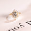 Solid Gold Oval Moissanite Engagement Ring, Floral Halo Proposal Ring