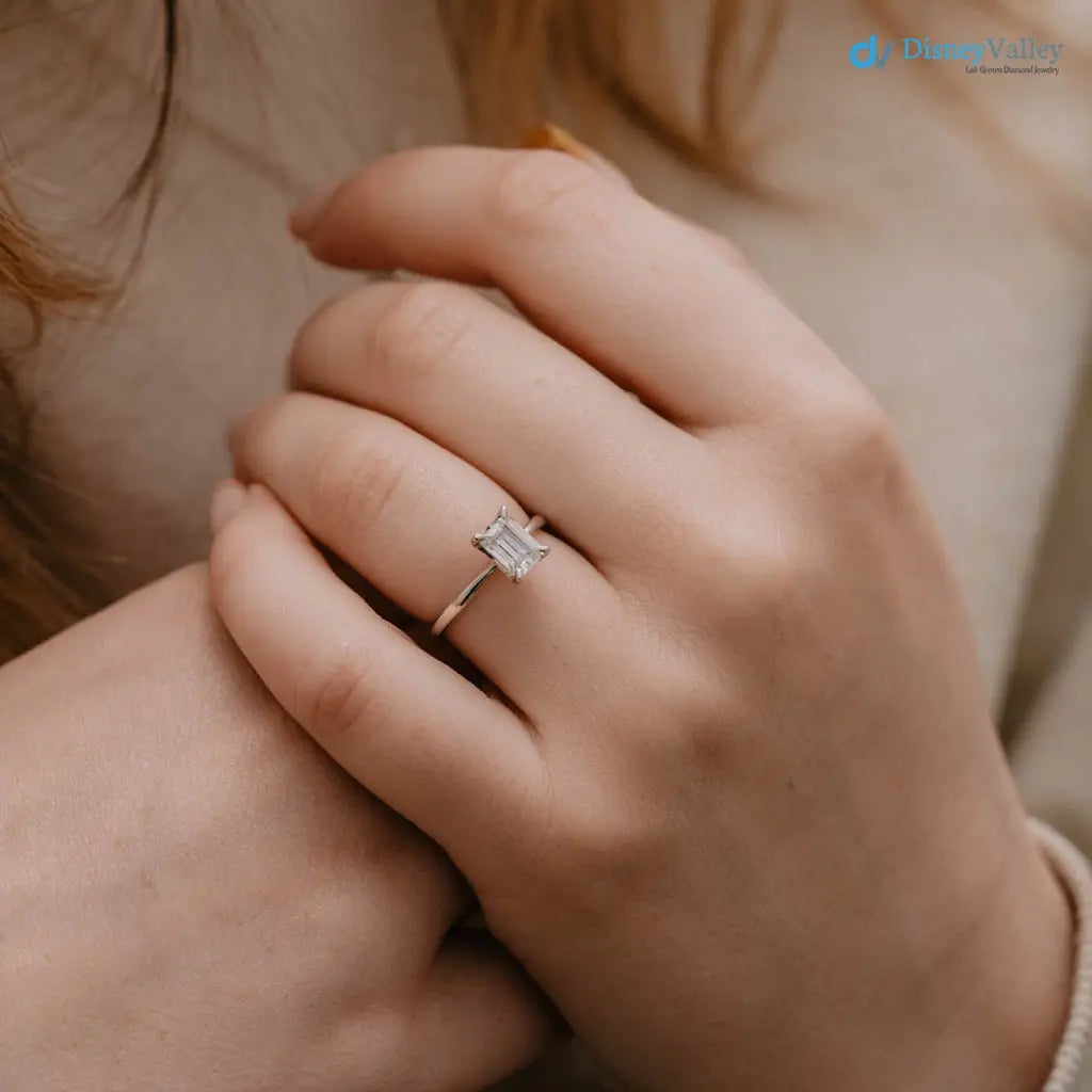 single stone emerald moissanite minimalist wedding ring - DisneyValley