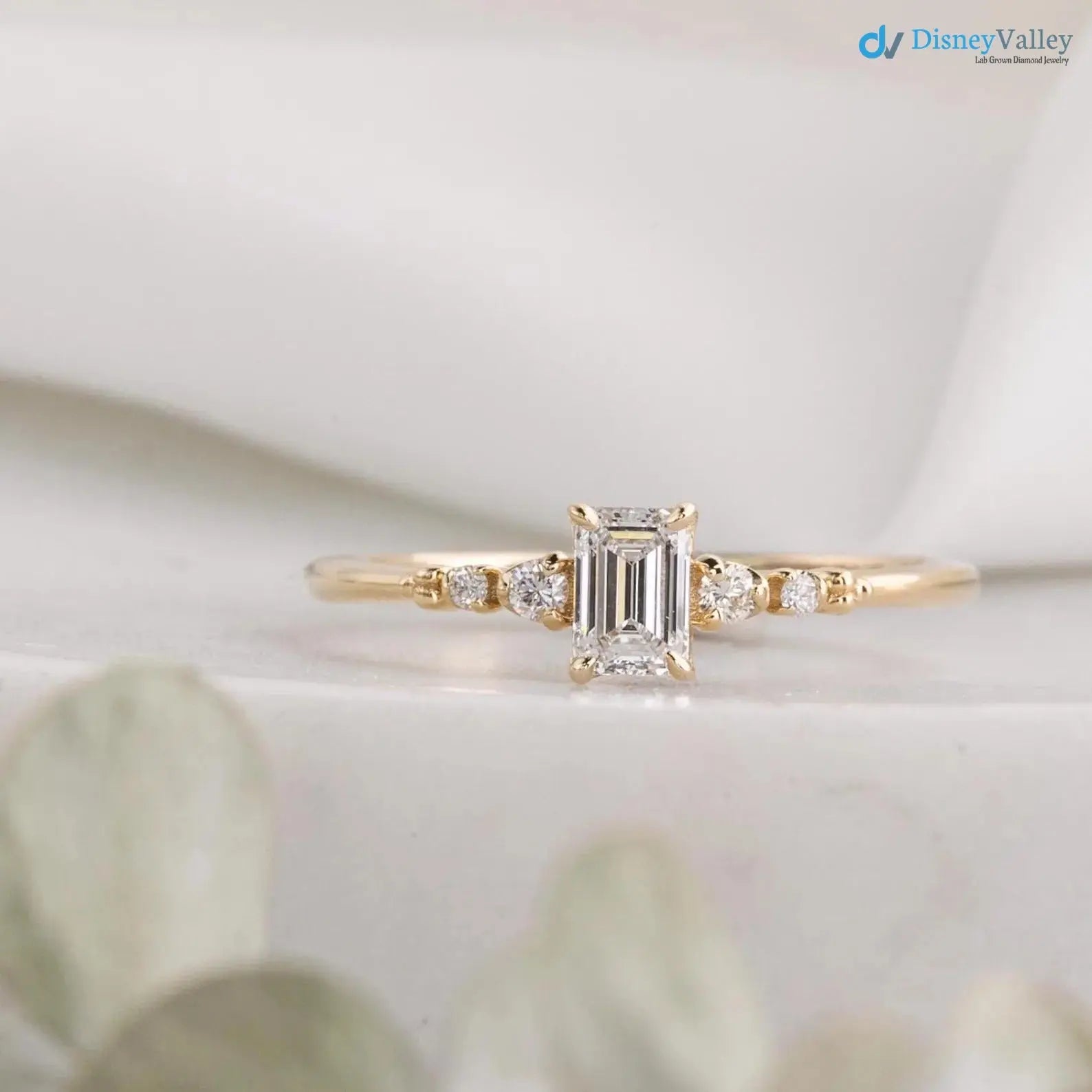0.35ct Emerald diamond engagement ring, Emerald cut engagement rings DisneyValley Main image
