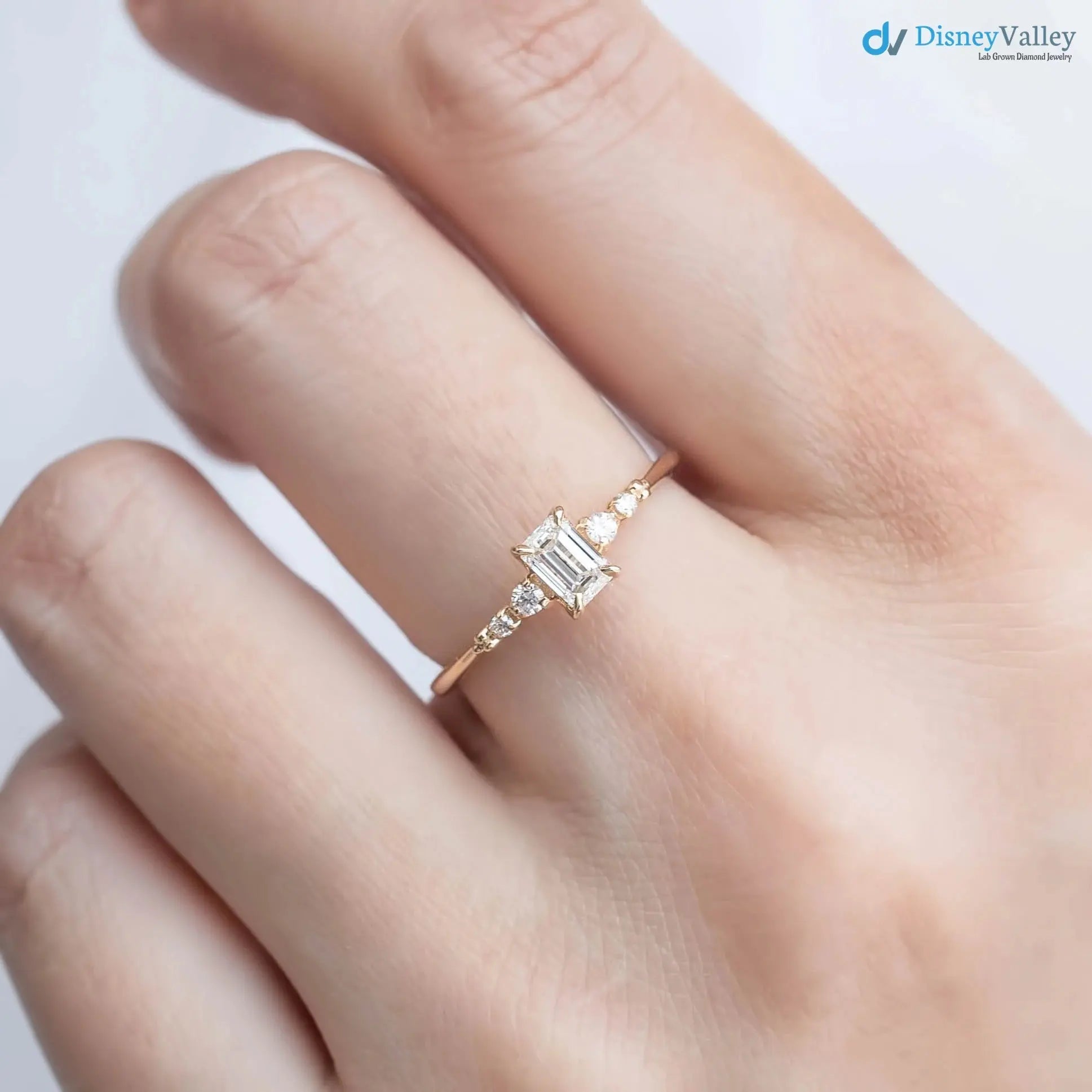 0.35ct Emerald diamond engagement ring, Emerald cut engagement rings DisneyValley