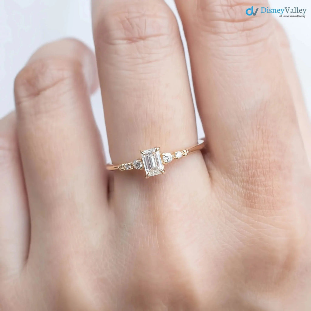 0.35ct Emerald diamond engagement ring, Emerald cut engagement rings DisneyValley