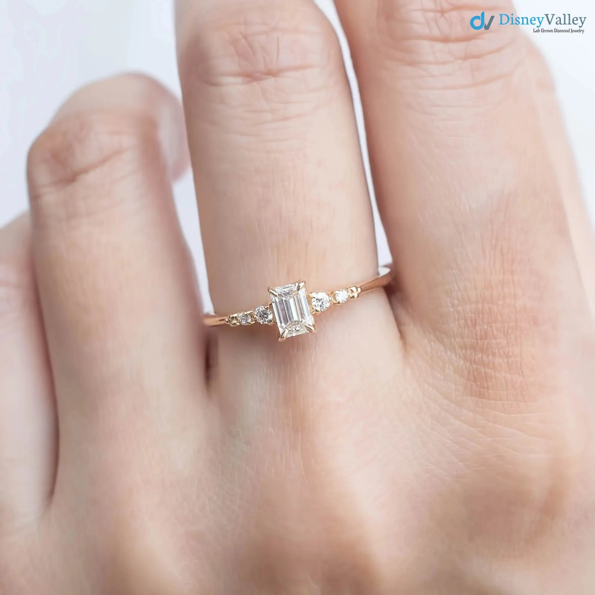 0.35ct Emerald diamond engagement ring, Emerald cut engagement rings DisneyValley
