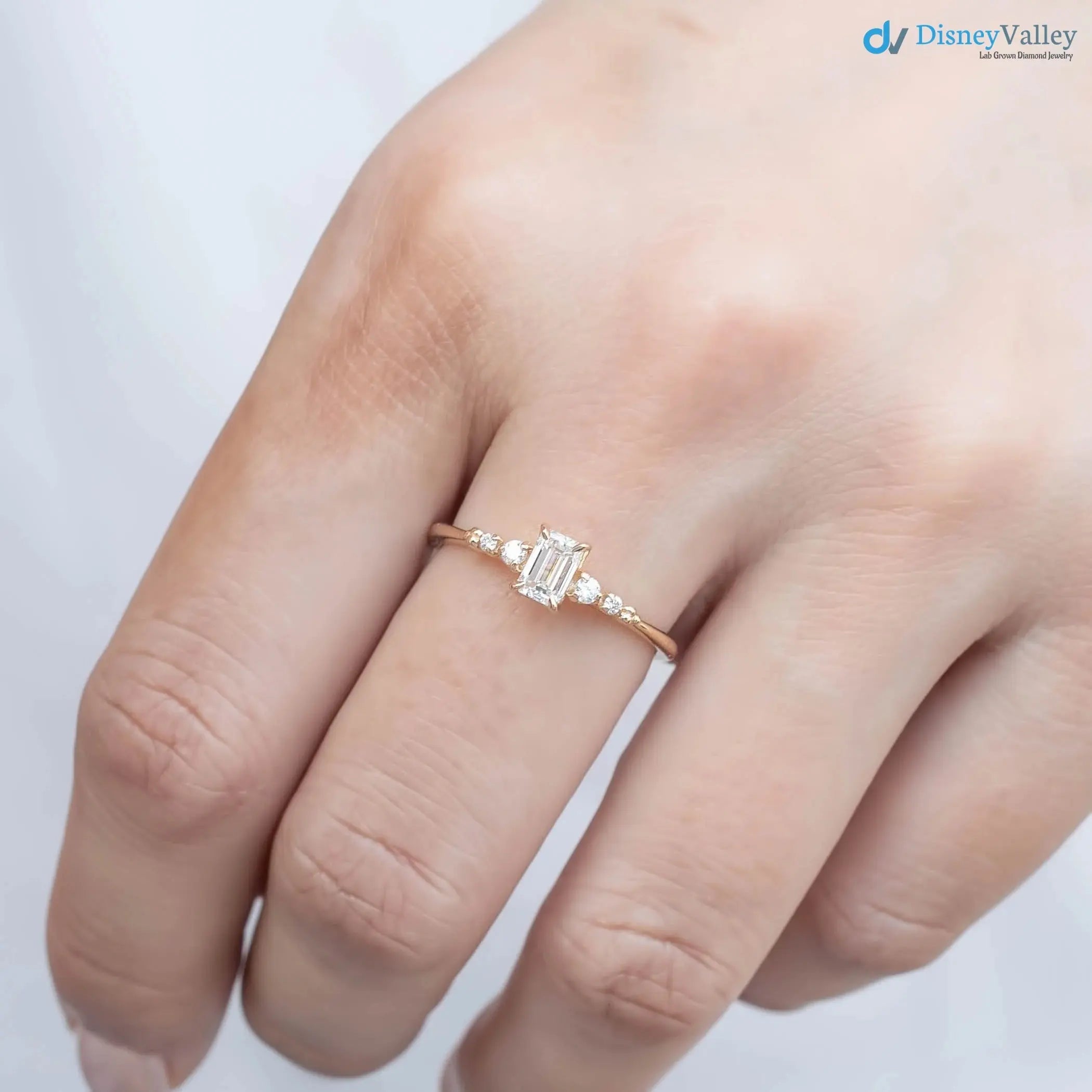 0.35ct Emerald diamond engagement ring, Emerald cut engagement rings DisneyValley