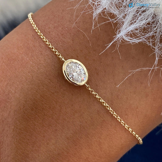 0.71ct D-E-F/VVS Lab Created Oval Cut Diamond Bezel Bracelet - DisneyValley