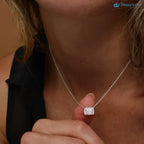 0.90 ctw 14K Gold Halo Setting Emerald Cut Lab Grown Diamond Necklace DisneyValley