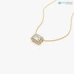 0.90 ctw 14K Gold Halo Setting Emerald Cut Lab Grown Diamond Necklace DisneyValley