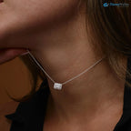 0.90 ctw 14K Gold Halo Setting Emerald Cut Lab Grown Diamond Necklace DisneyValley