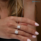 0.90 ctw 14K Gold Halo Setting Emerald Cut Lab Grown Diamond Necklace DisneyValley
