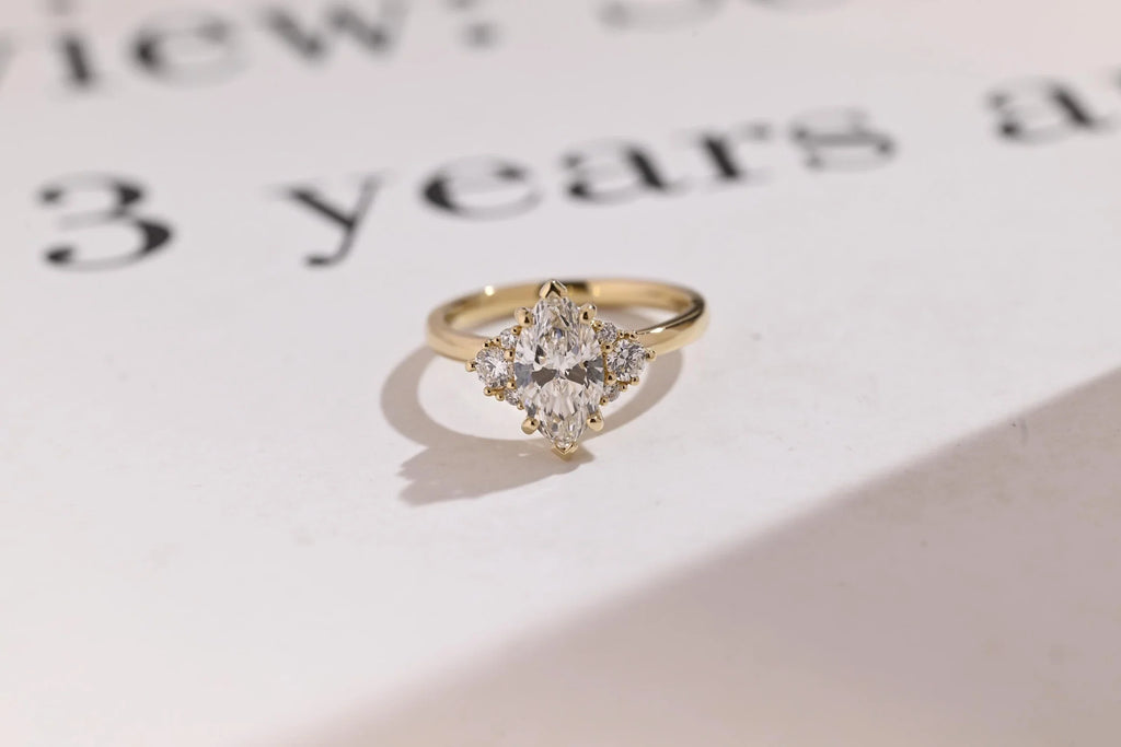 0.29 CT Marquise Cut Cluster style Moissanite Engagement Ring