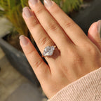 Three Stone Oval Engagement Ring With Half Moon Cut