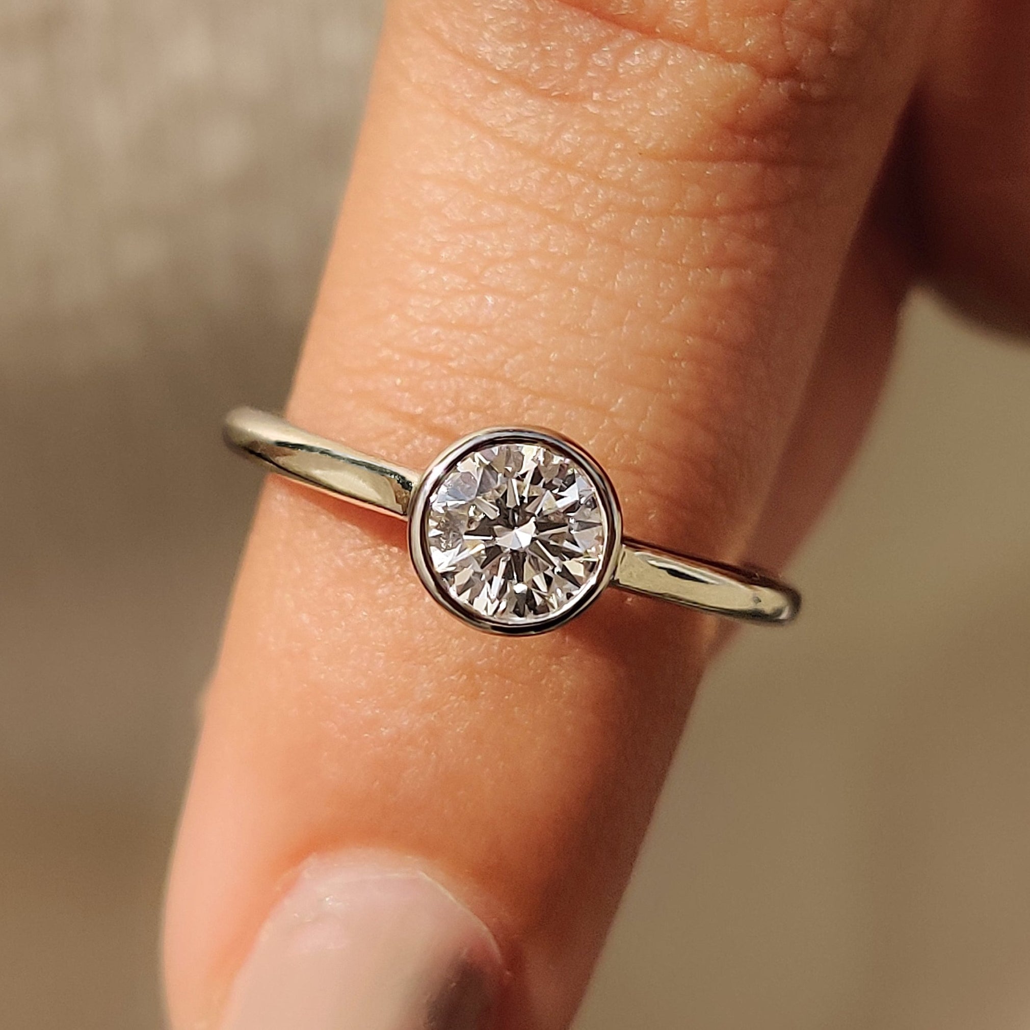 White Gold Round Diamond Bezel Setting Engagement Ring