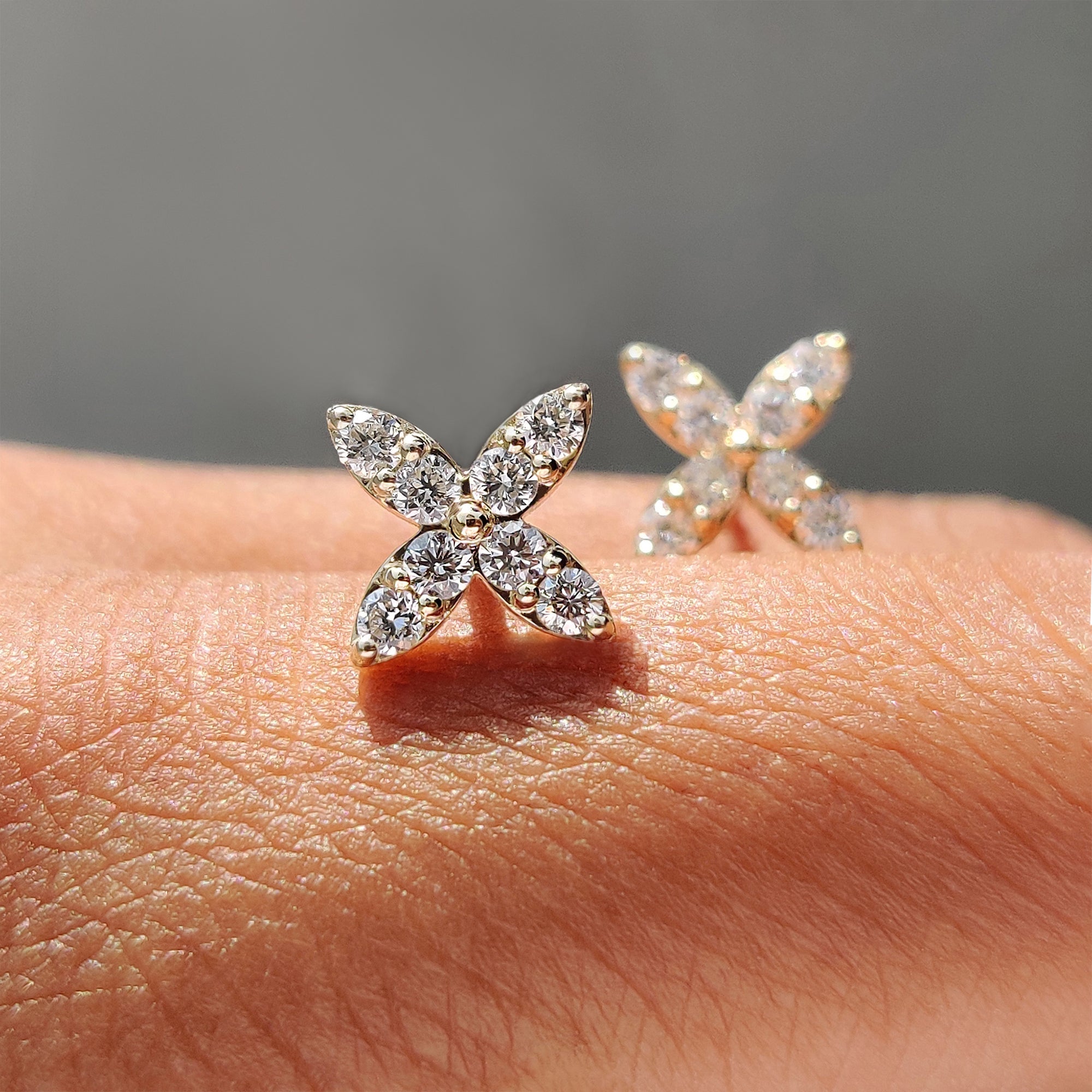 Round Cut Diamond Flower Stud Earrings
