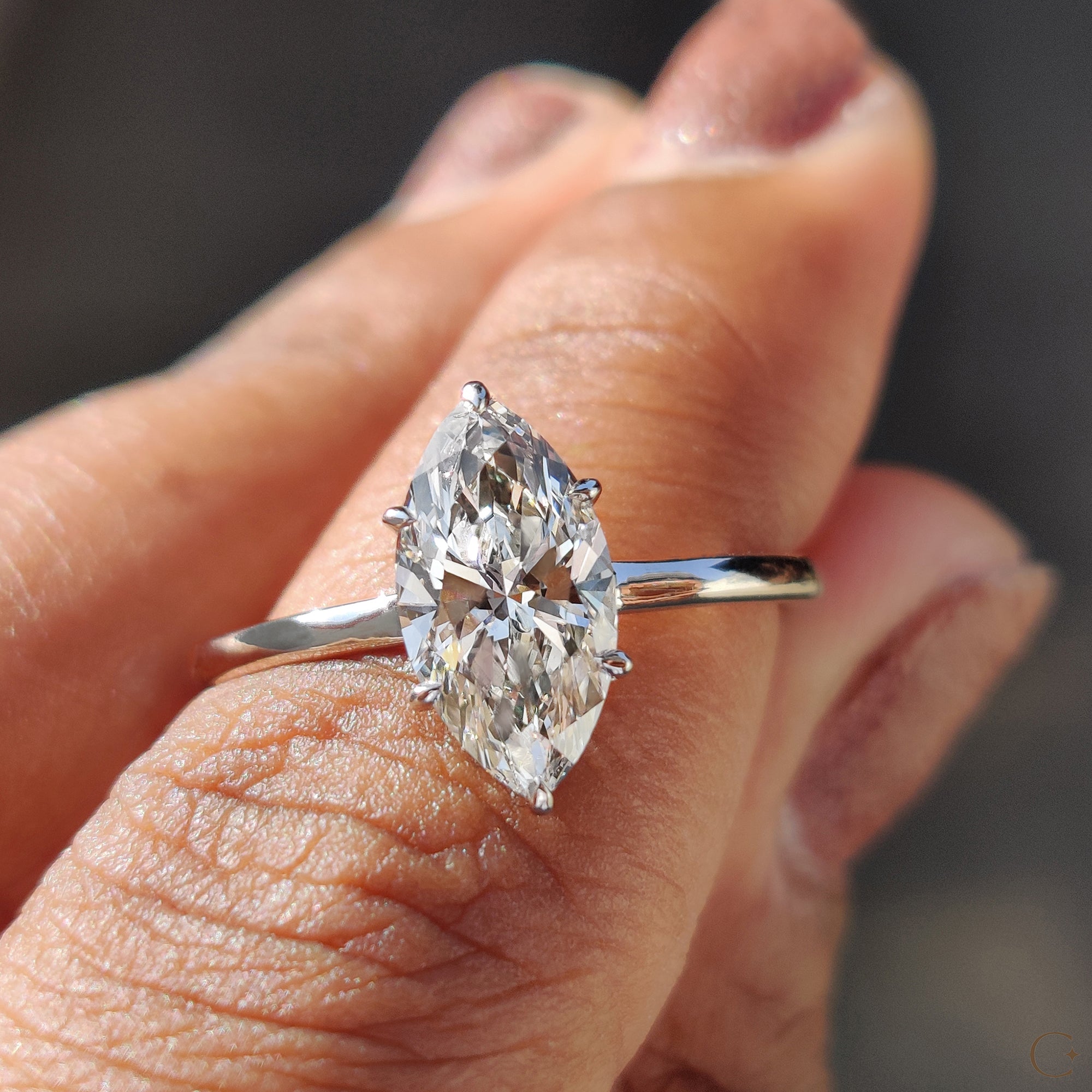 Marquise Diamond Engagement Ring in Classic Setting Secondary image