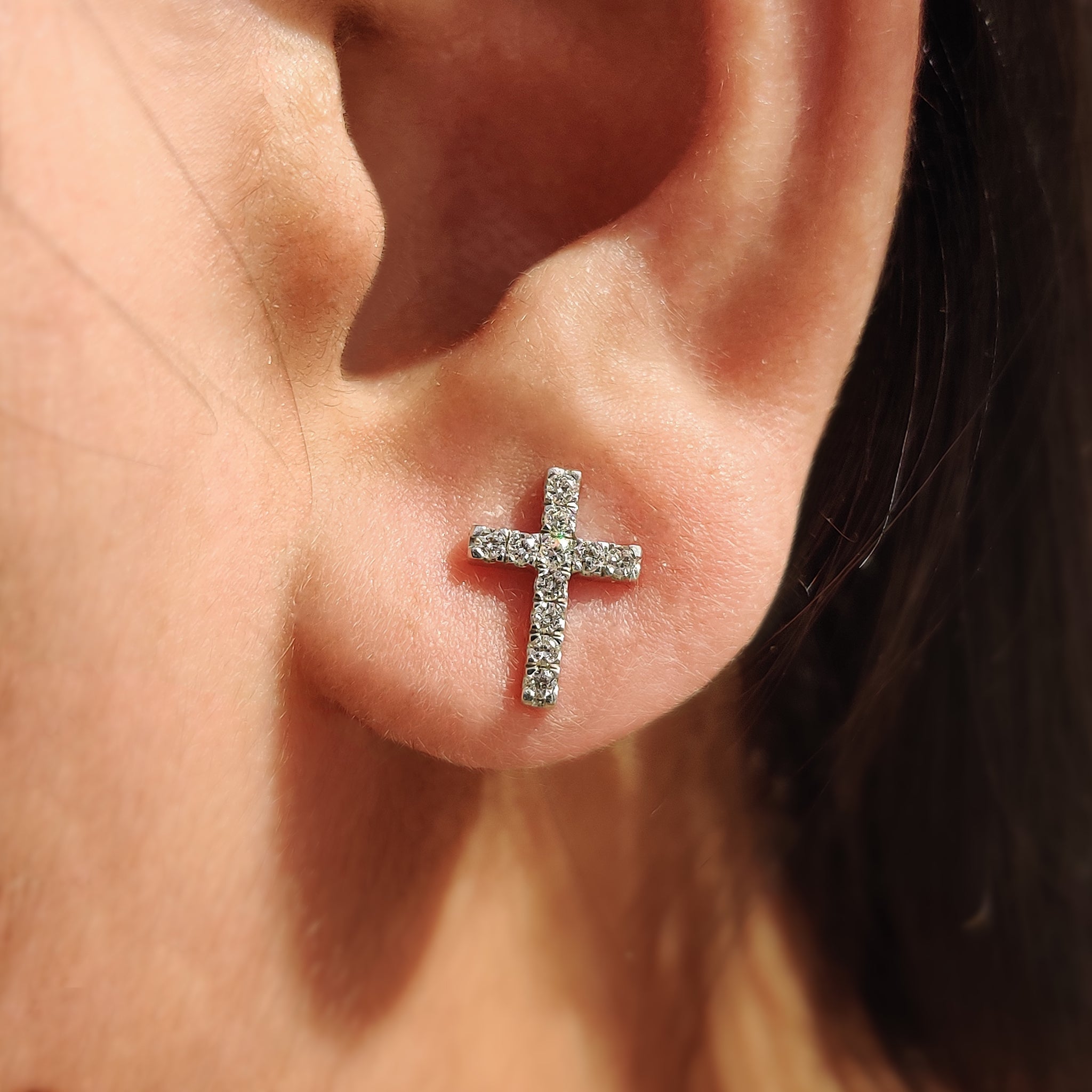 Round Cut Diamond Cross Earrings