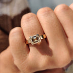 Asscher cut engagement ring in semi bezel setting