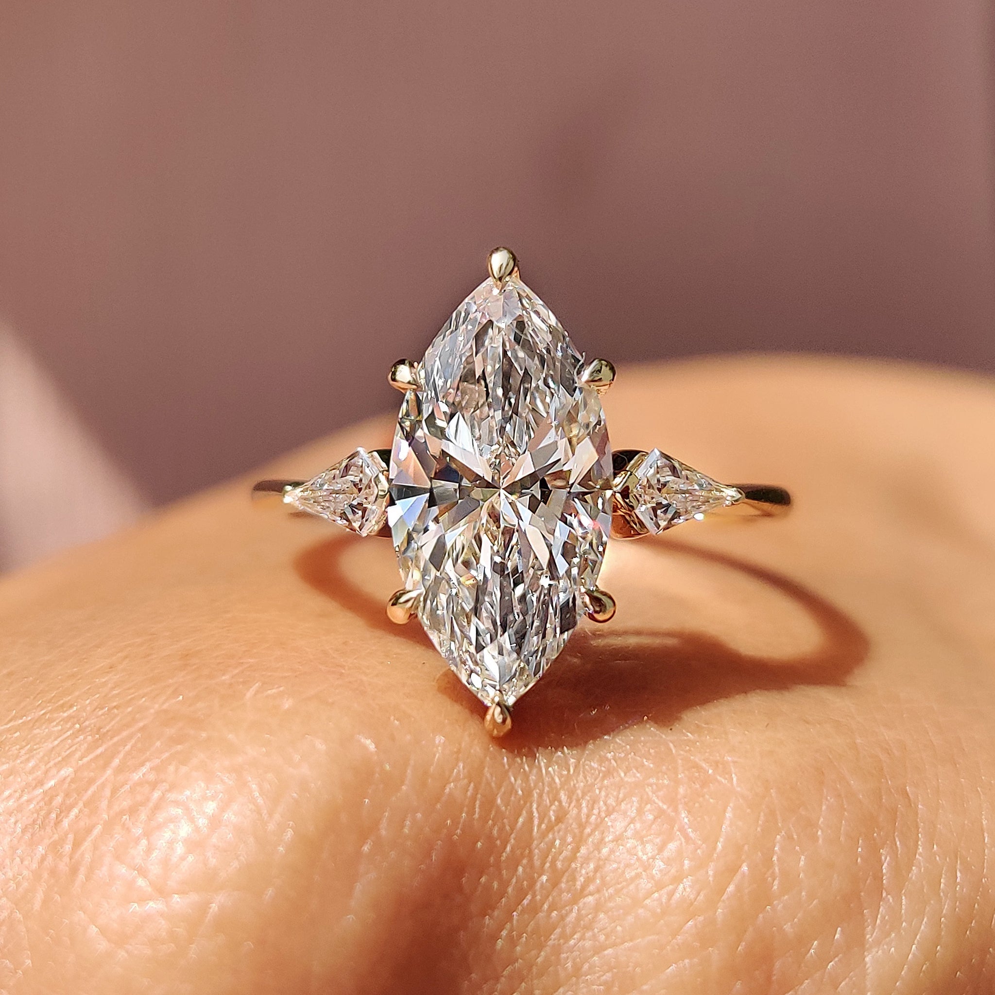3 Stone Marquise Diamond Ring With Kite Side Stone Main image