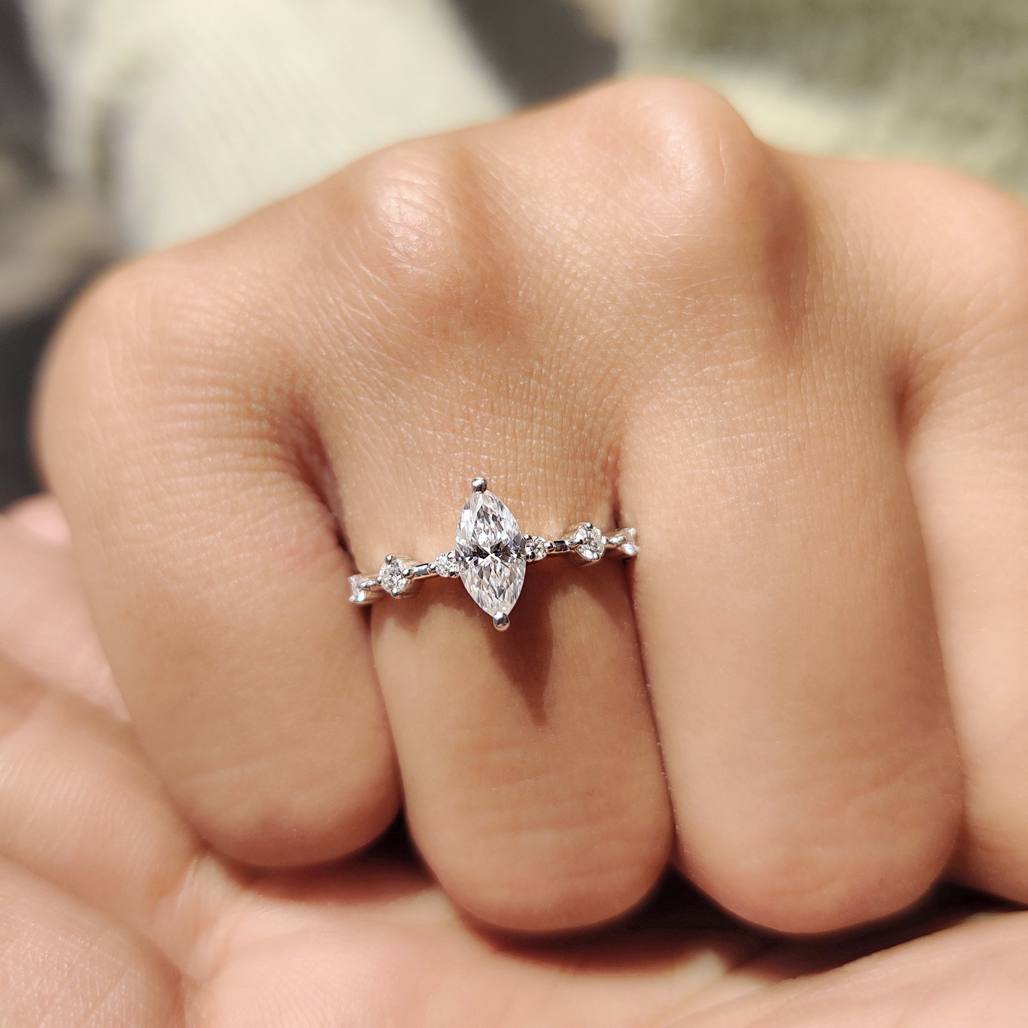 Moissanite Marquise Ring In Round Prong Setting Secondary image
