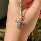 Tapered Baguette Moissanite Gold Cross Pendant