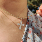 Tapered Baguette Moissanite Gold Cross Pendant