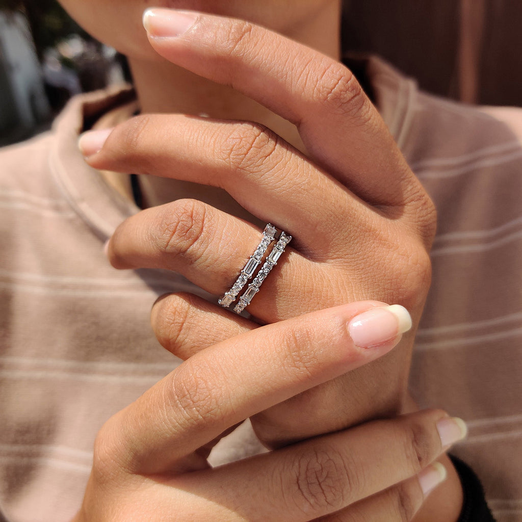 Baguette and Round Cut Wedding Band In Half Eternity