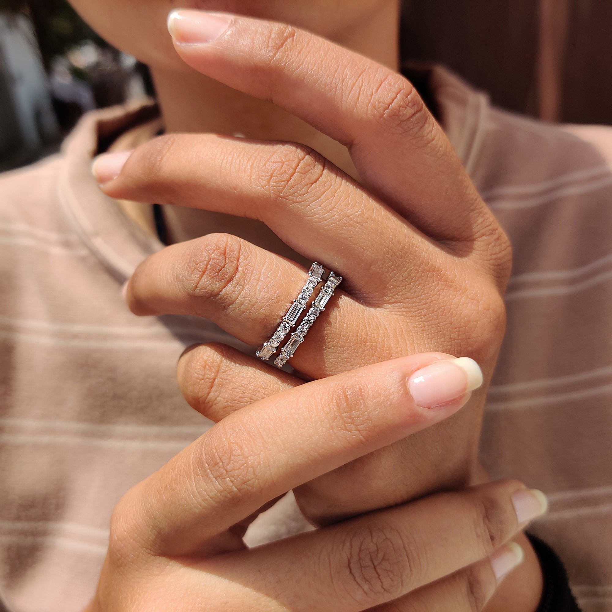 Baguette and Round Cut Wedding Band In Half Eternity