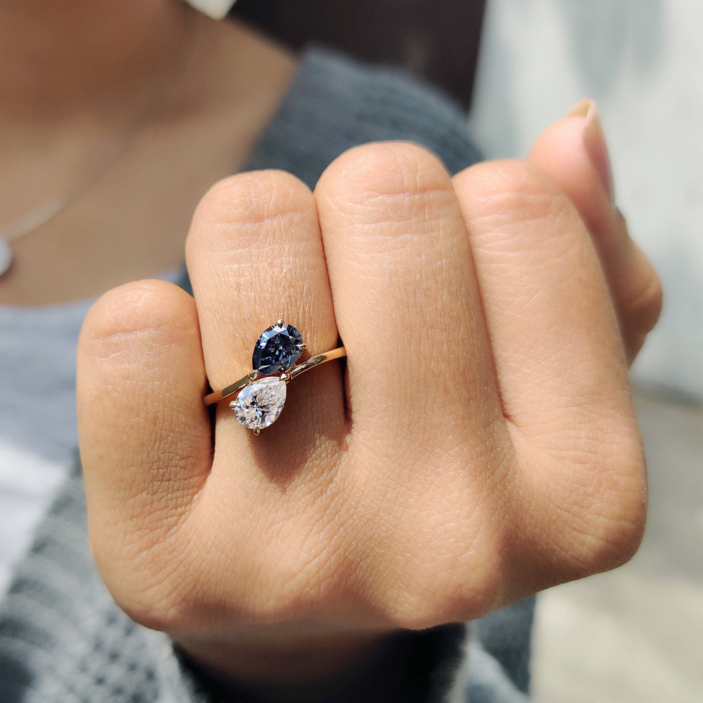 Pear Cut Two Stone Bypass Setting Ring