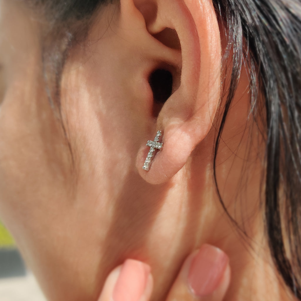 Round Cut Diamond Cross Earrings