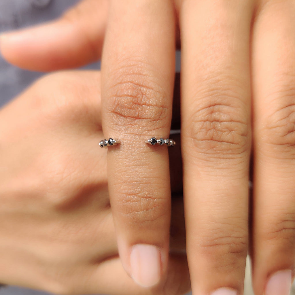 Black Moissanite Wedding Band With Open Gap Look