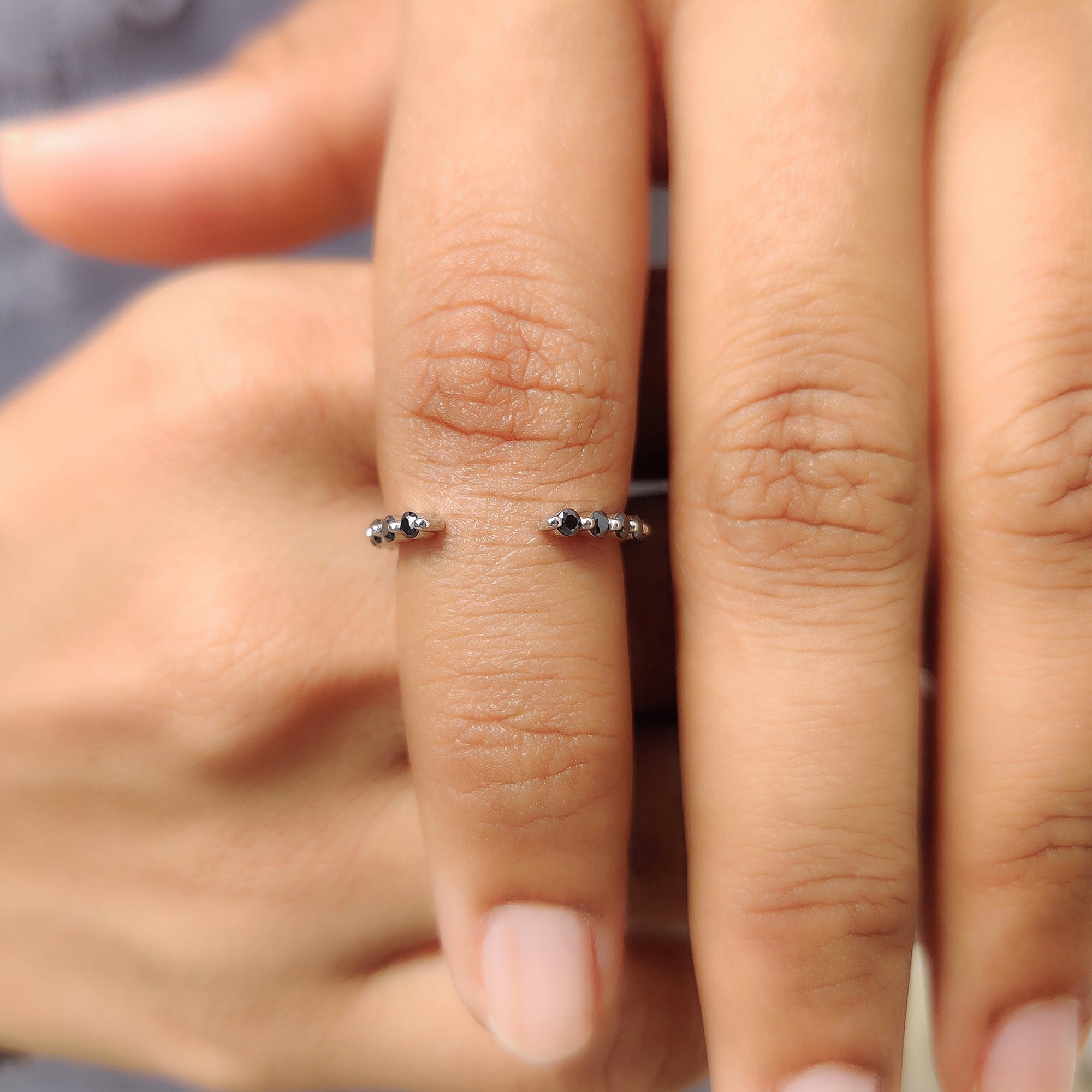 Black Moissanite Wedding Band With Open Gap Look