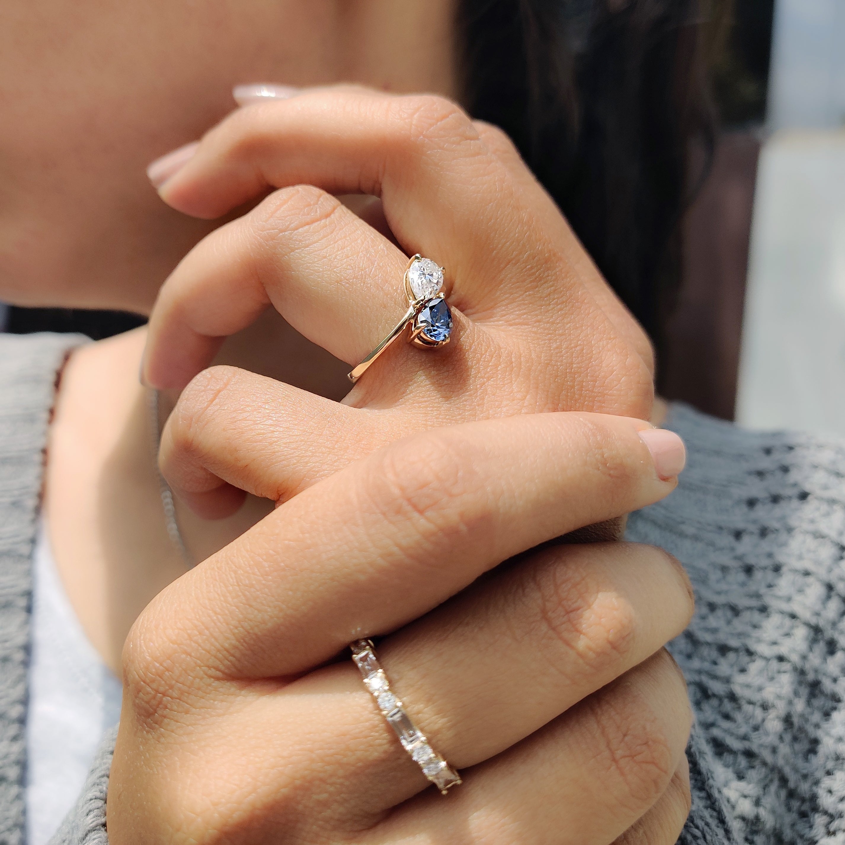 Pear Cut Two Stone Bypass Setting Ring
