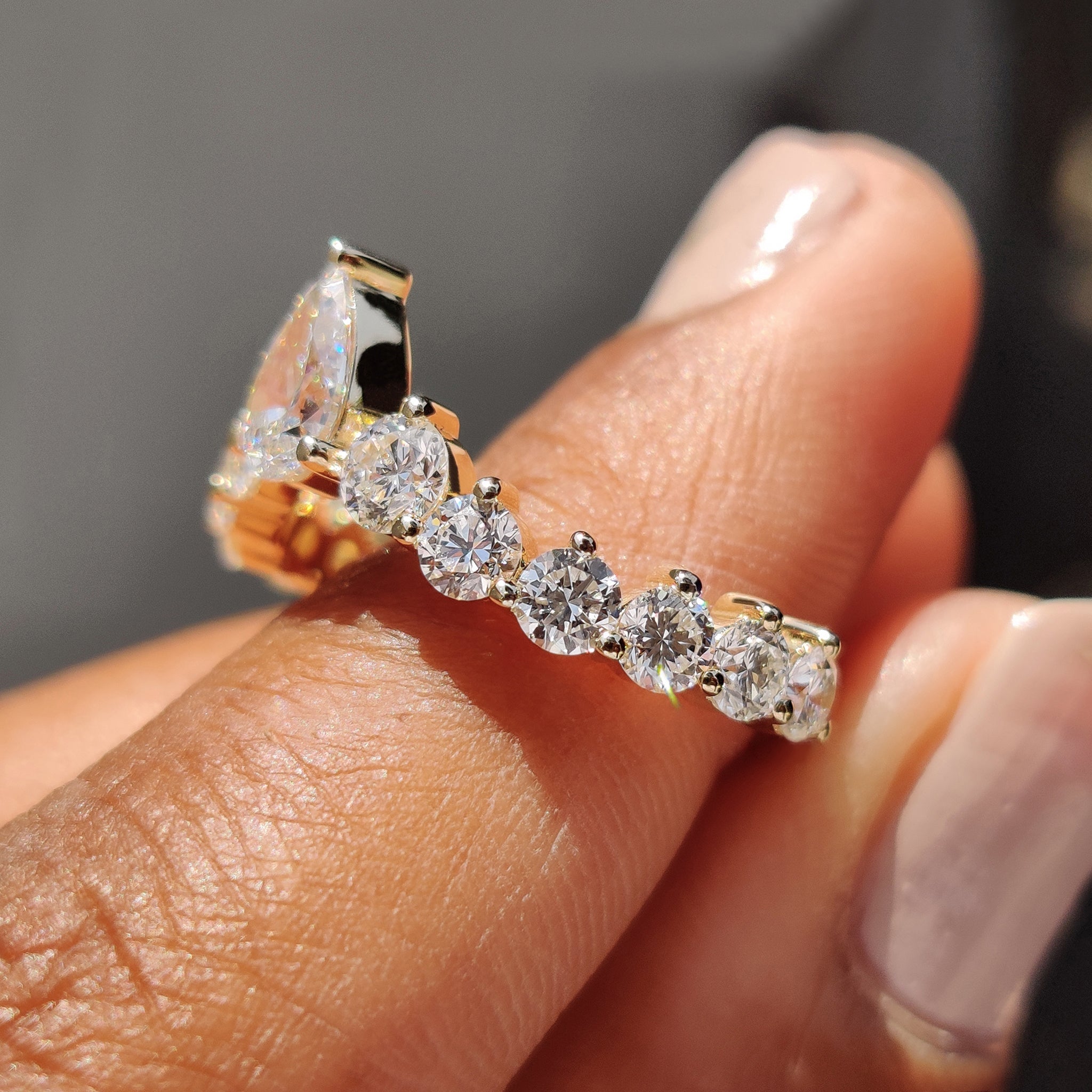 Pear Wedding Band with Tiara Crown Design