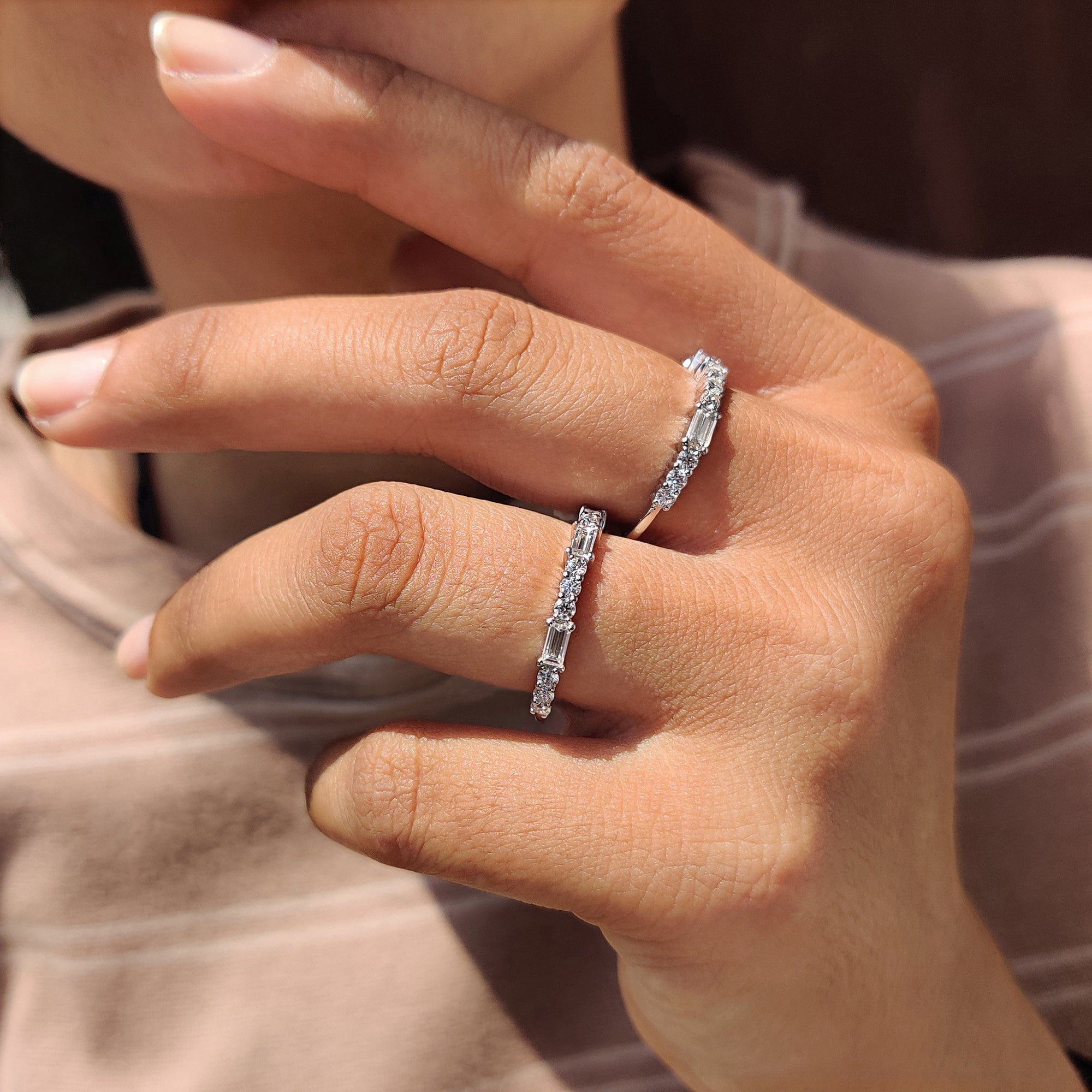 Baguette and Round Cut Wedding Band In Half Eternity