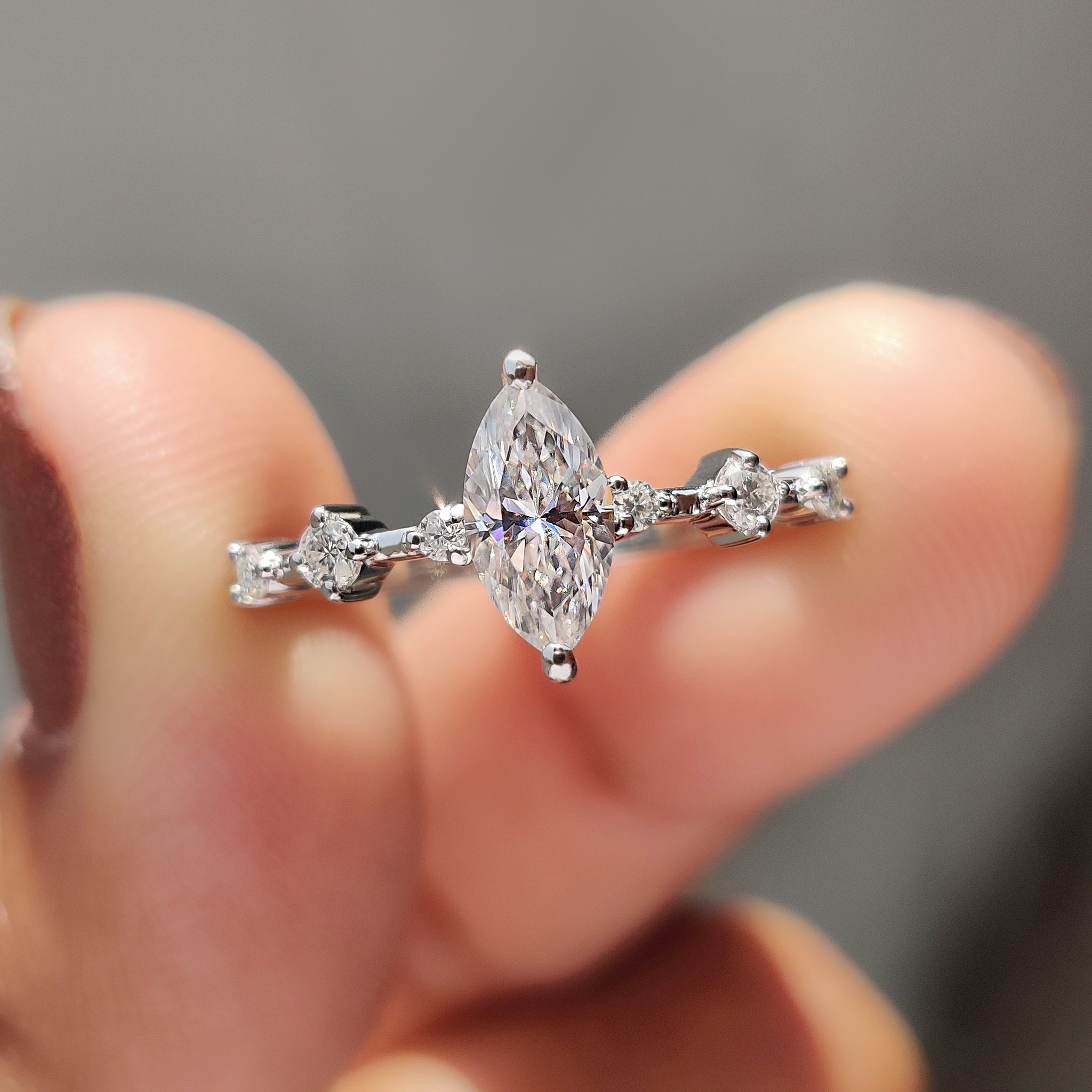 Moissanite Marquise Ring In Round Prong Setting Main image