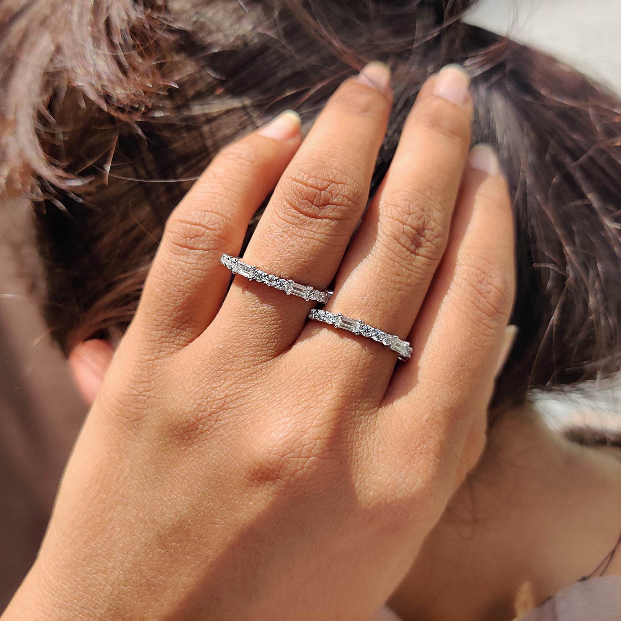 Baguette and Round Cut Wedding Band In Half Eternity