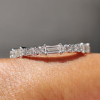 Baguette And Round Moissanite Band with Half Eternity design