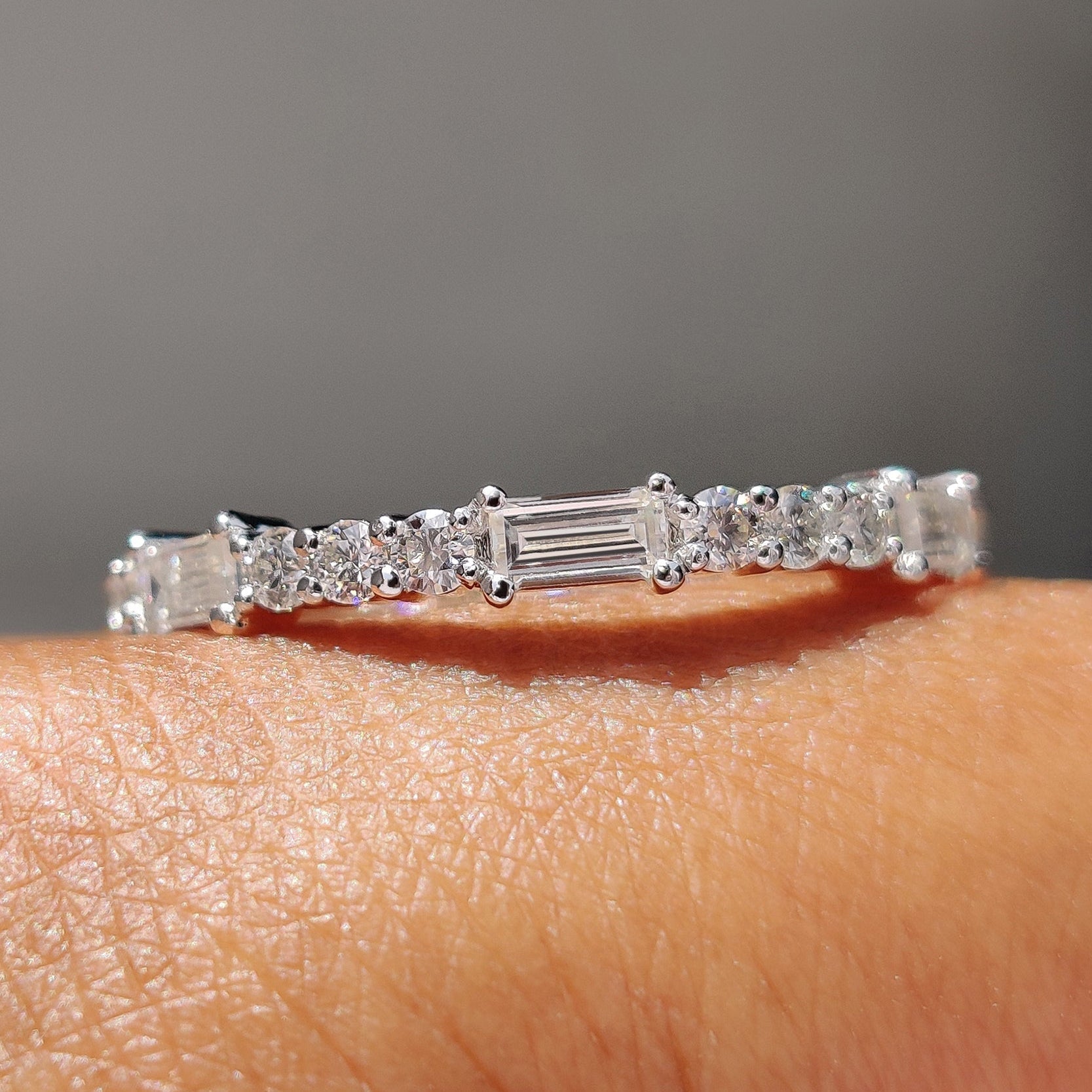 Baguette And Round Moissanite Band with Half Eternity design