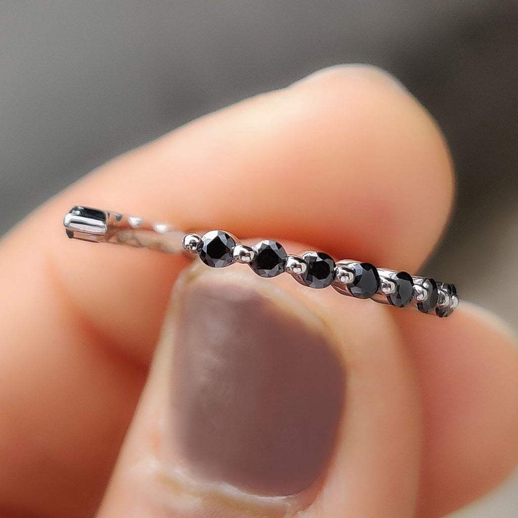 Black Moissanite Wedding Band With Open Gap Look