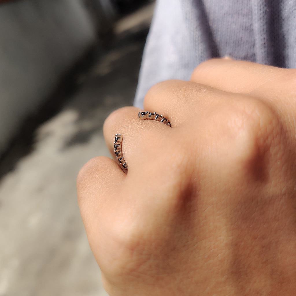 Black Moissanite Wedding Band With Open Gap Look