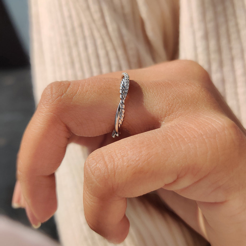 Round Cut Infinity Wedding Band With Twisted Rope Pave Style