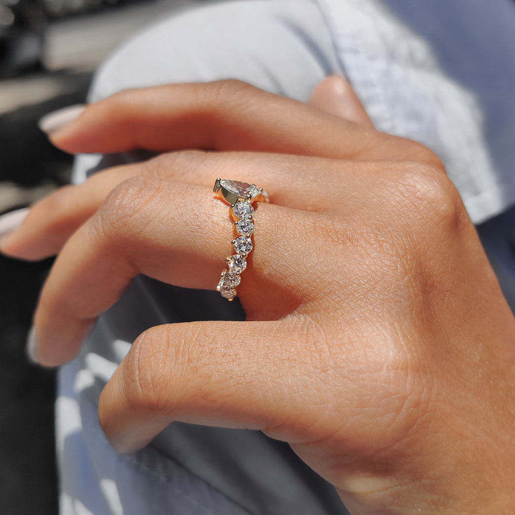 Pear Wedding Band with Tiara Crown Design