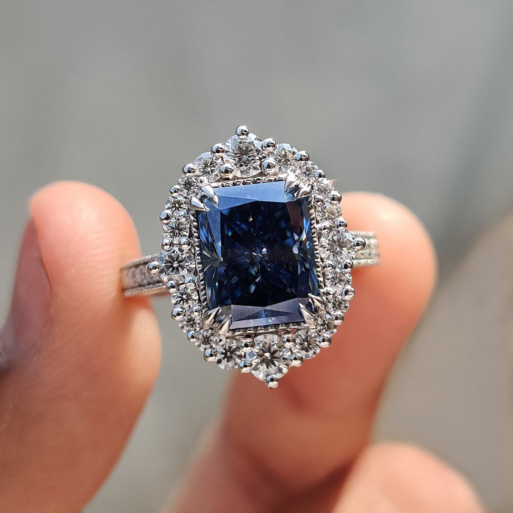Radiant Halo Engagement Ring With Cathedral Setting