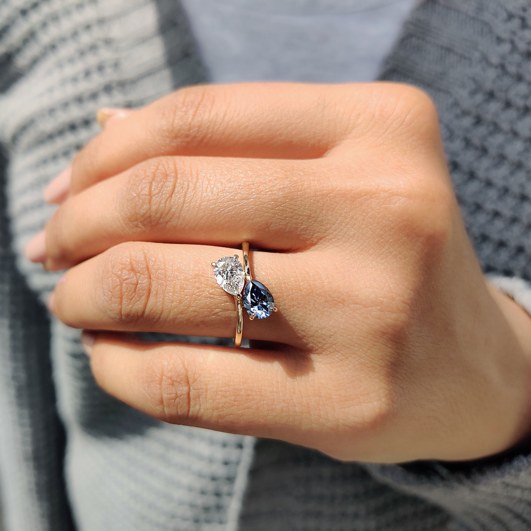 Pear Cut Two Stone Bypass Setting Ring