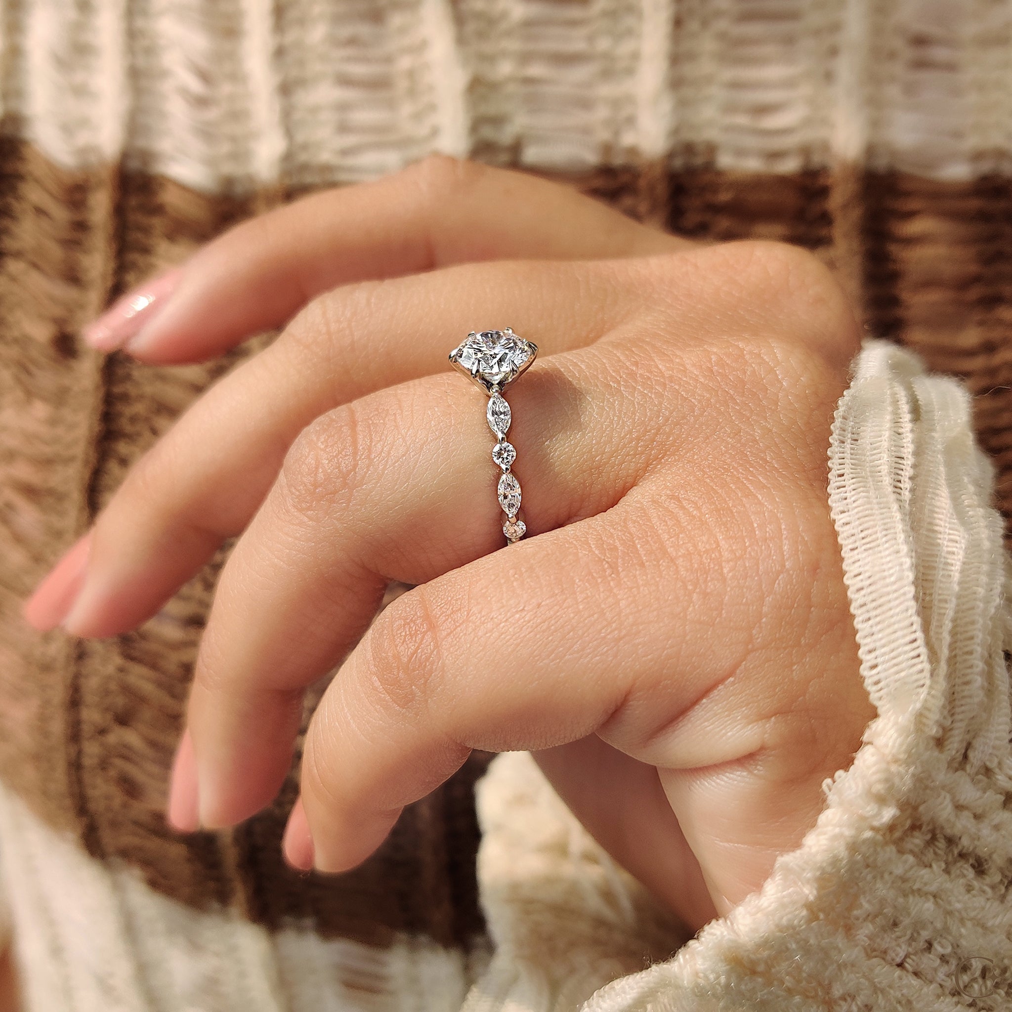 Lab Grown Round Diamond Ring In Share Prong Band Secondary image