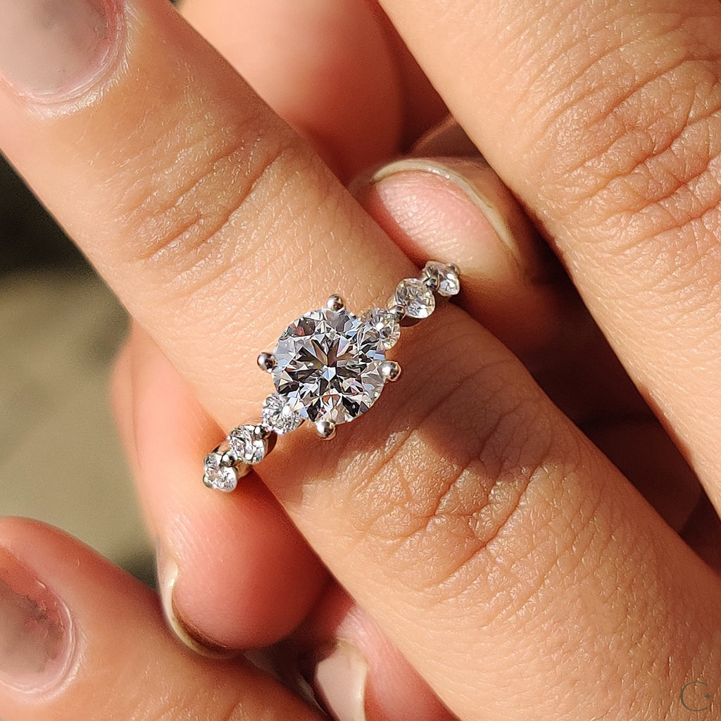 Round Brilliant Cut Diamond Ring With Round Cut Side Stones