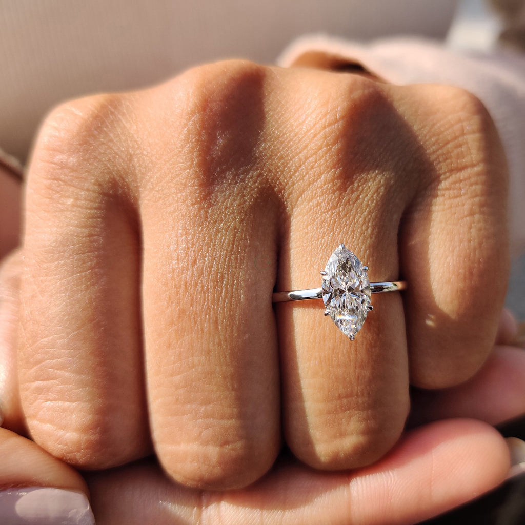 Marquise Cut Engagement Ring with Open Gallery Design