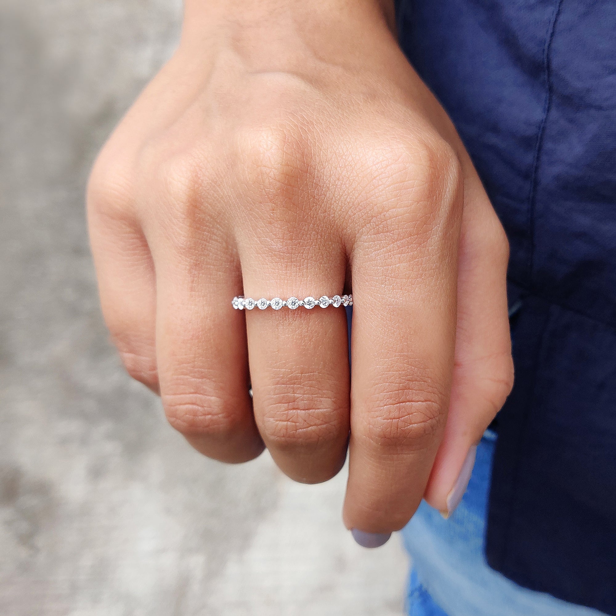 White Gold Wedding Band In Round Cut Moissanite