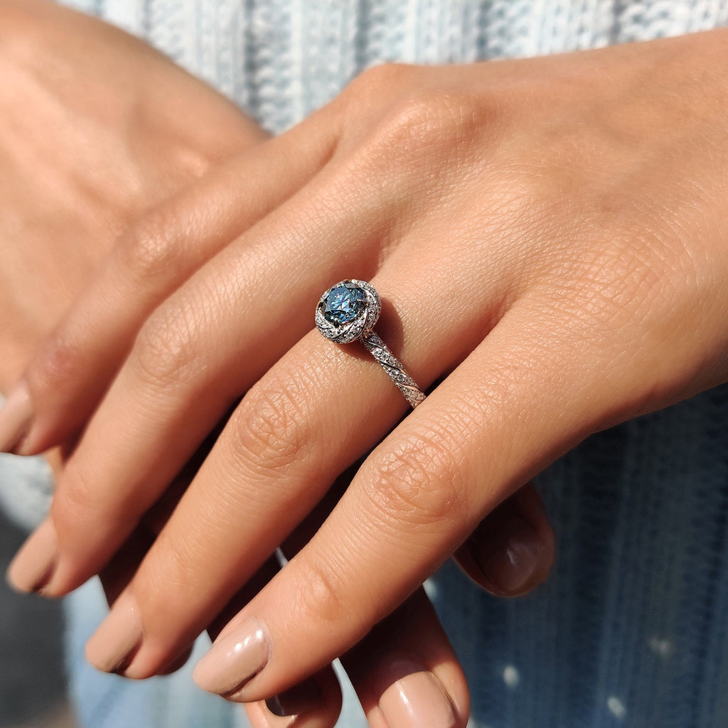 Twisted Pave And Halo Set Round Cut Ring