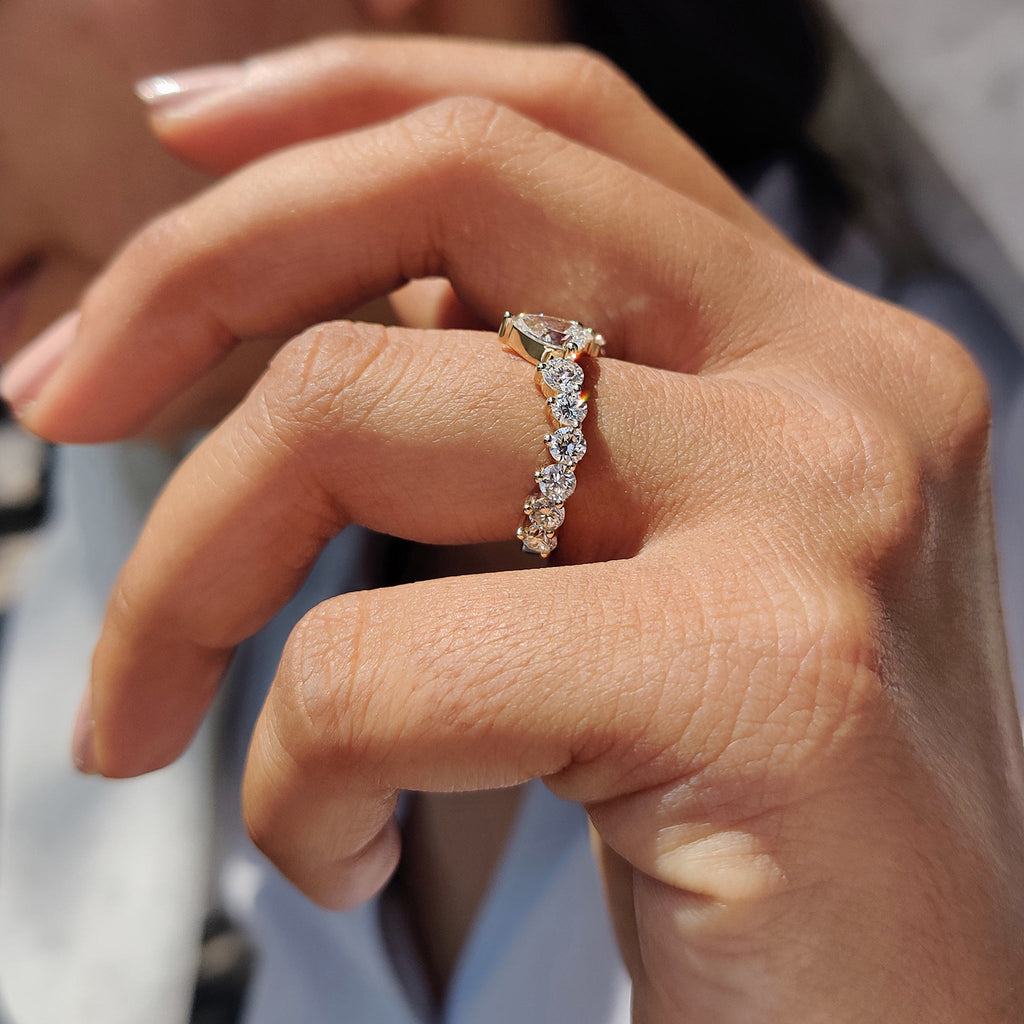 Pear Wedding Band with Tiara Crown Design