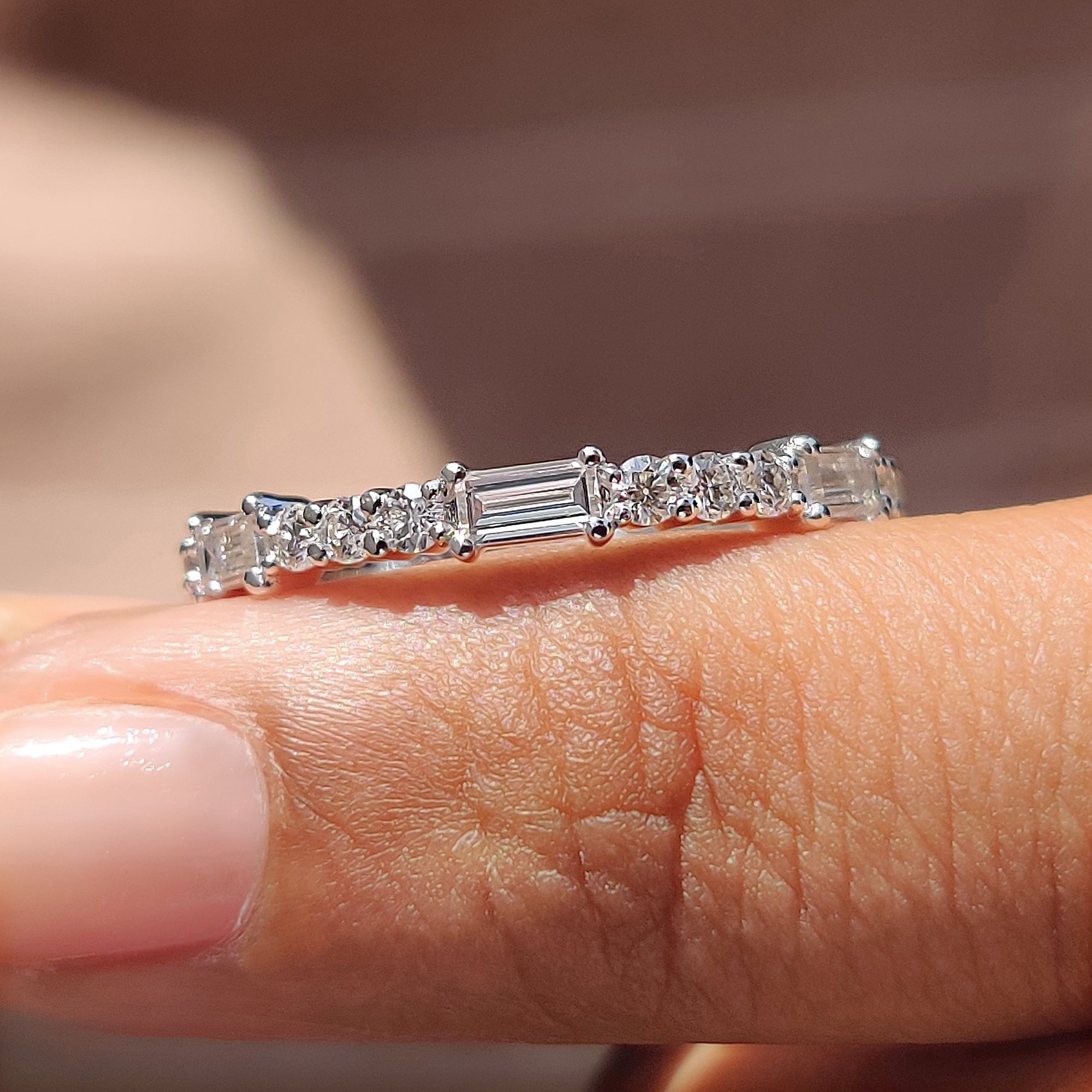 Baguette And Round Moissanite Band with Half Eternity design