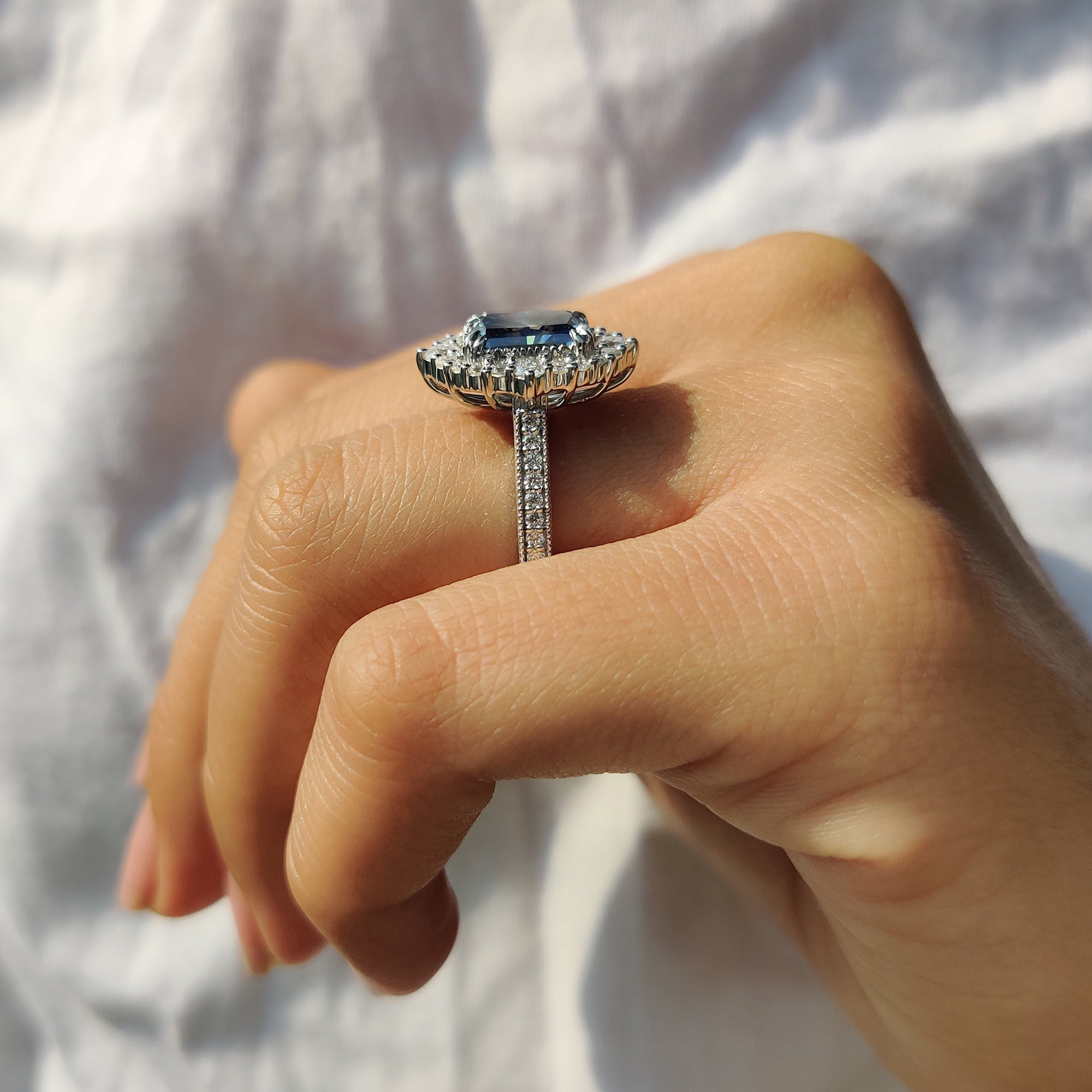 Radiant Halo Engagement Ring With Cathedral Setting